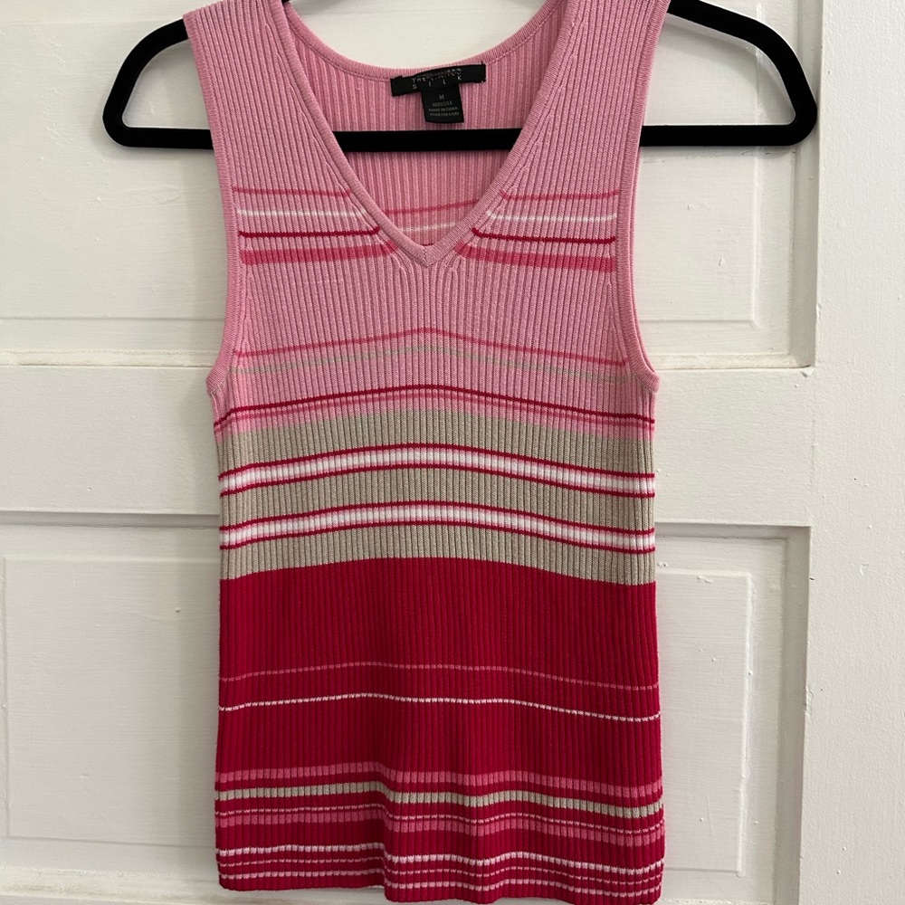 Y2K Pink and Red Striped Sleeveless silk top natural fibers